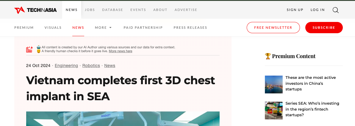 Bài báo về Vinmec được đăng tải trên Tech in Asia